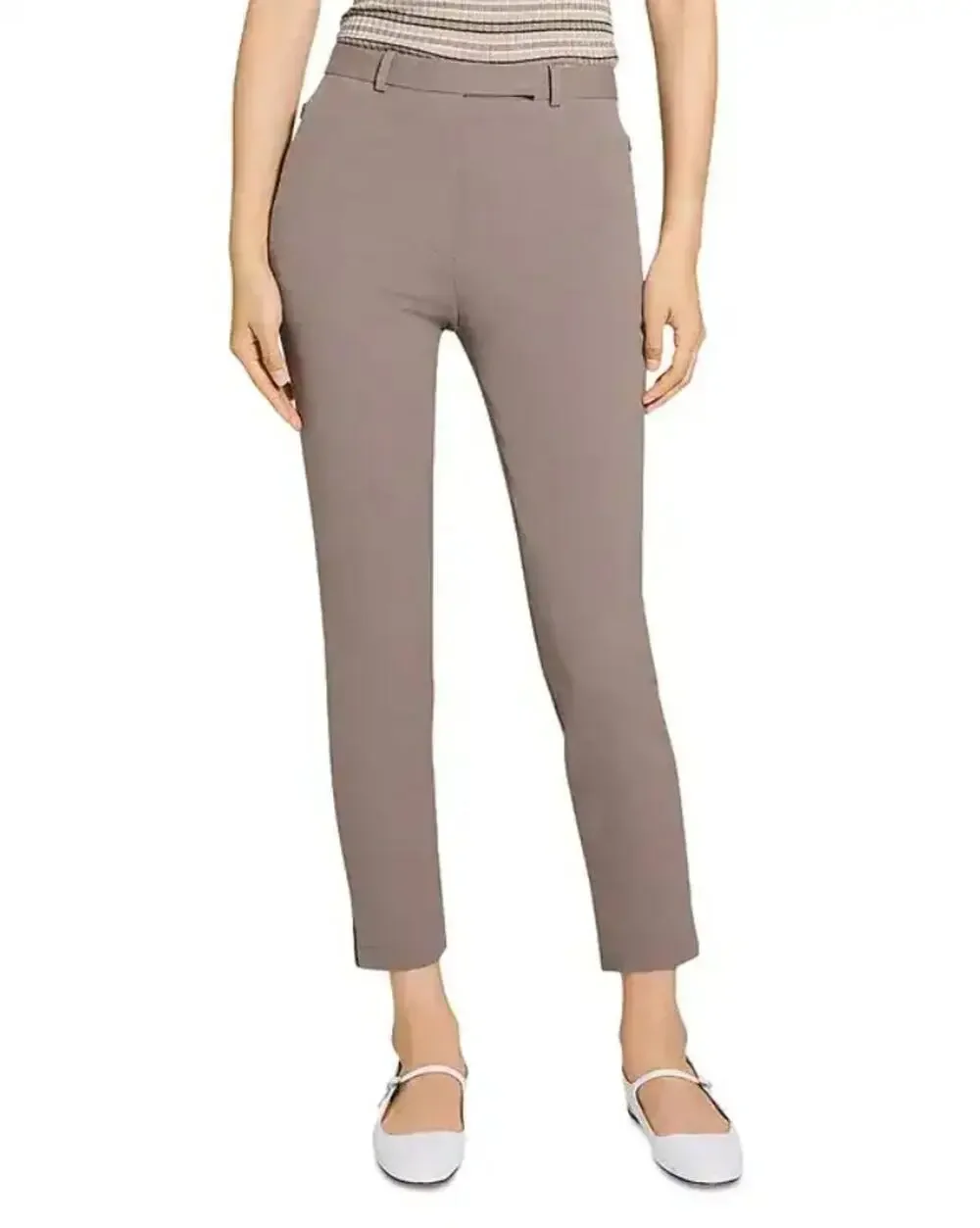 Theory Women Walnut Brown Stretch Cotton High Waisted Tapered Pants Size US 12